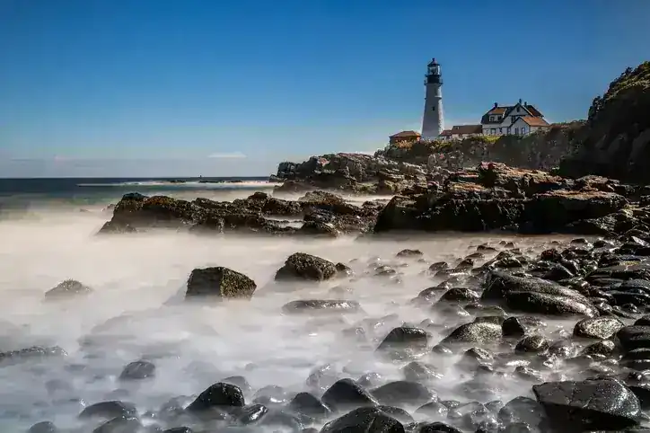 A lighthouse on the Southern Maine coastline