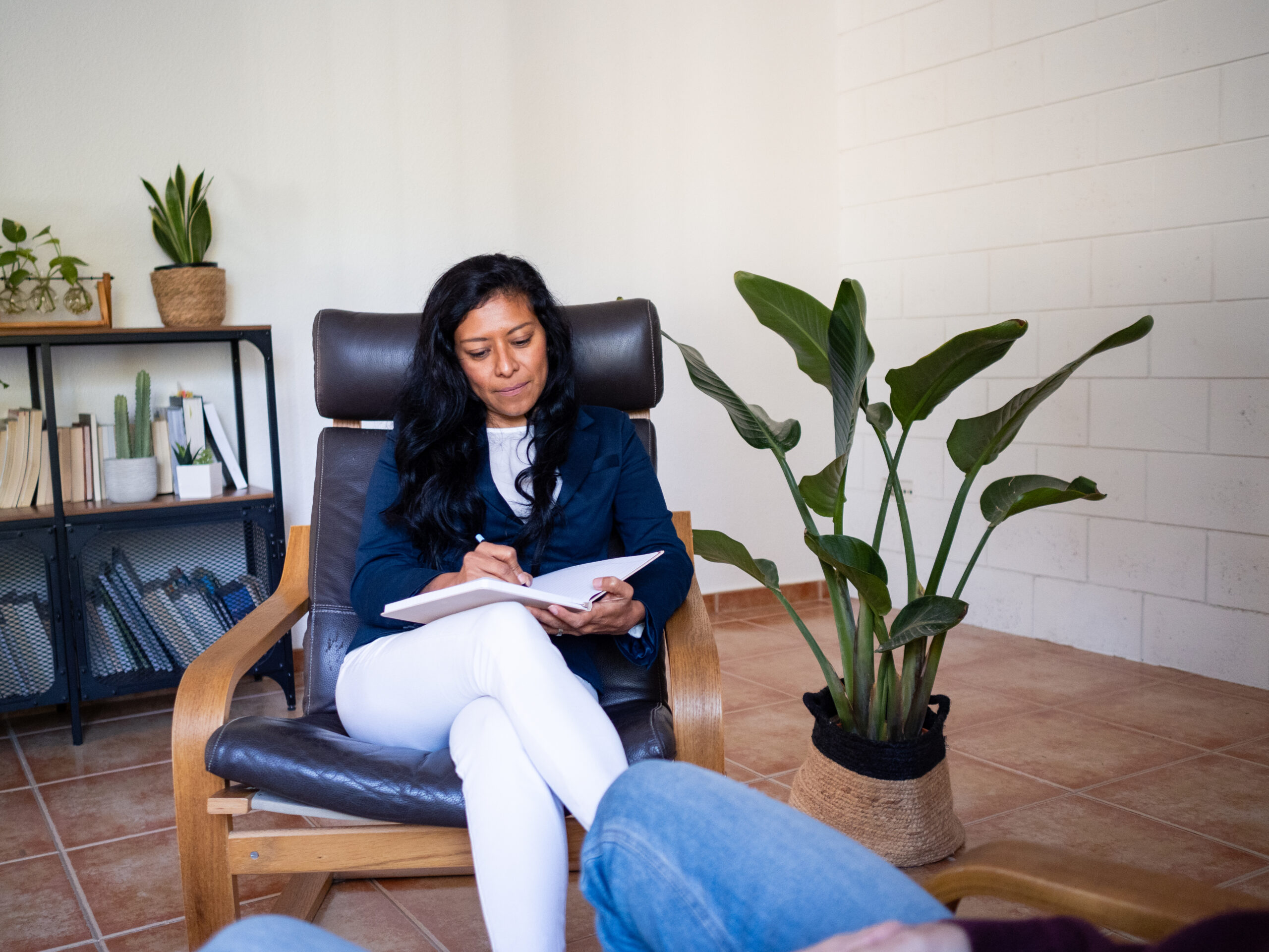 Mexican psychologist conducts coaching session with a patient in a calm setting