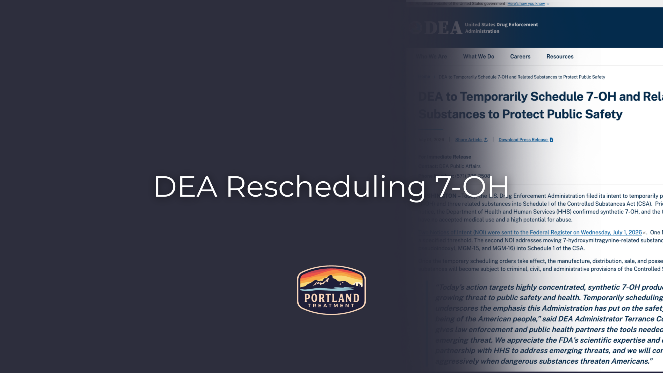 DEA Temporarily Rescheduling 7-OH Federally
